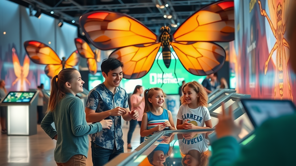 Visitors try bug-inspired activities at Dallas Bug Lab exhibit hands-on station.