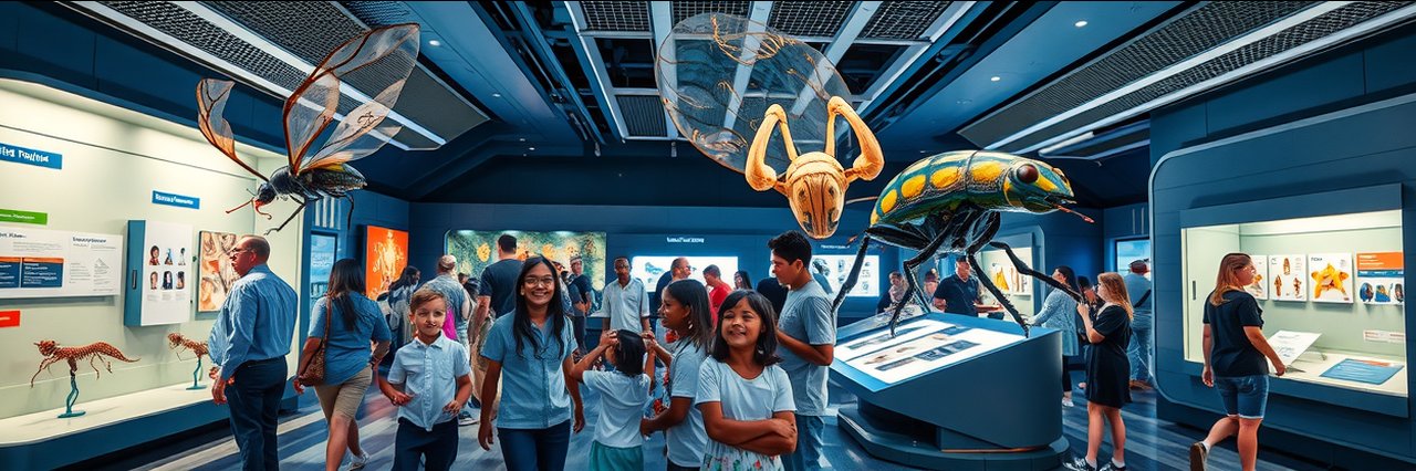 Bug lab exhibit Dallas with children exploring interactive insect models